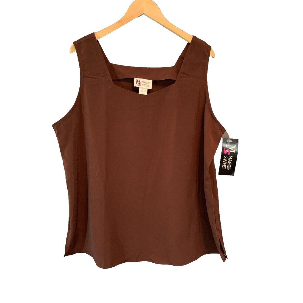 Vintage 1990s Maggie Sweet Square Neck Sleeveless Top 2X Brown Minimalist Earthy